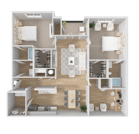 Floor plan for 2 beds, 2 baths, 1635 sqft